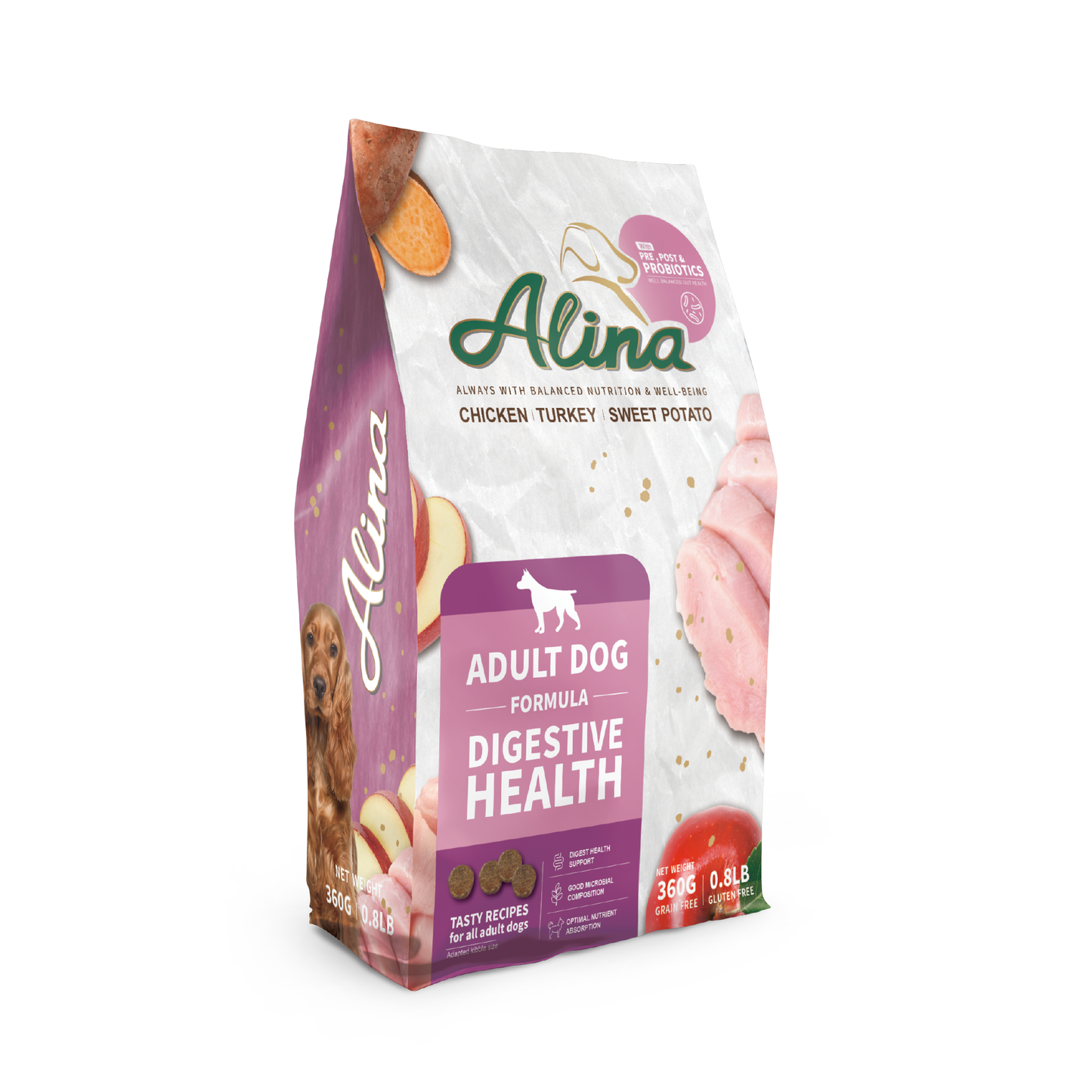 【歡慶開站 | 7 折起】ALINA 成犬順暢食譜|雞肉+火雞肉|腸道保健配方 - ALINA 艾莉納 寵物主廚快餐車