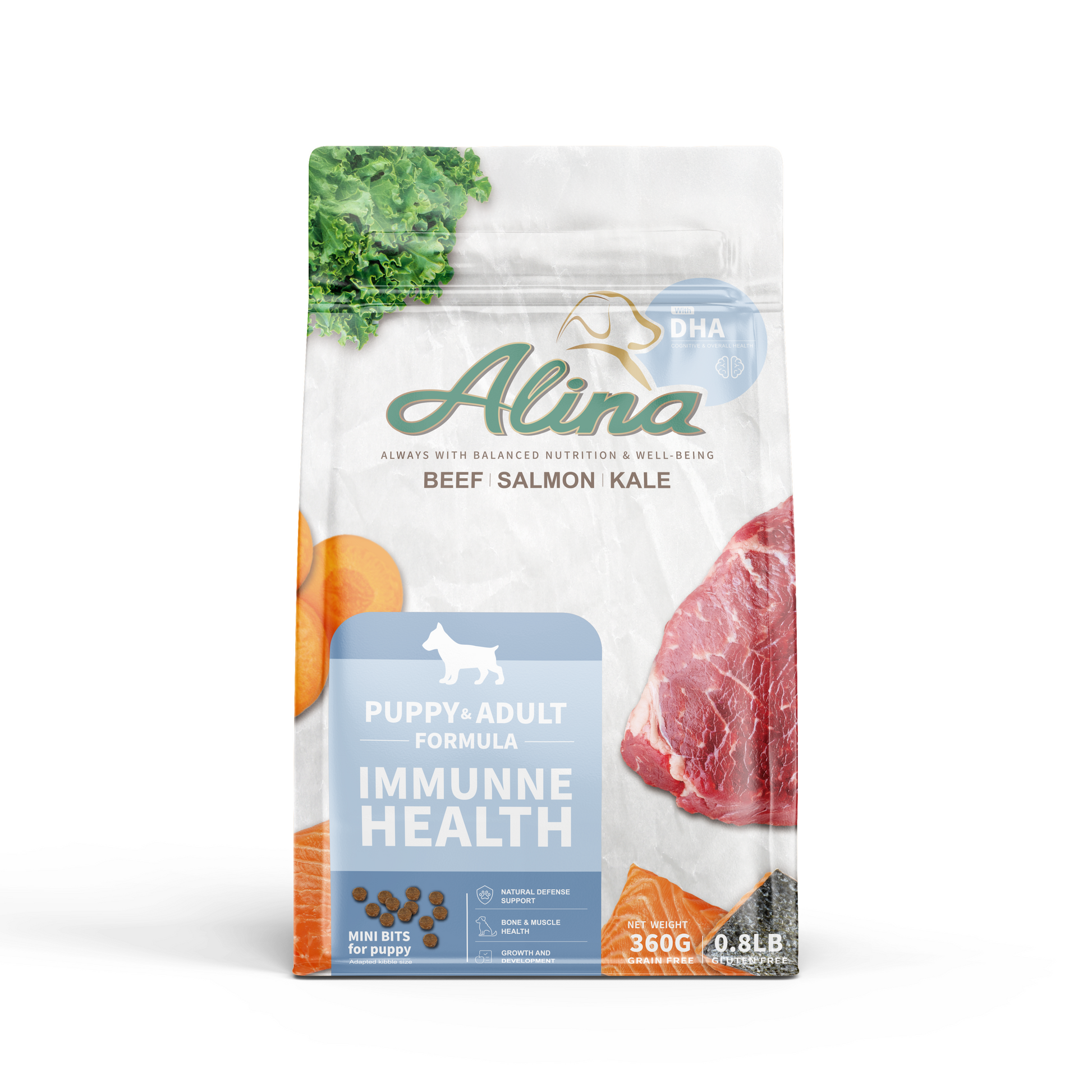 【歡慶開站 | 7 折起】ALINA 幼犬成長食譜｜牛肉+鮭魚｜免疫保健配方 - ALINA 艾莉納 寵物主廚快餐車