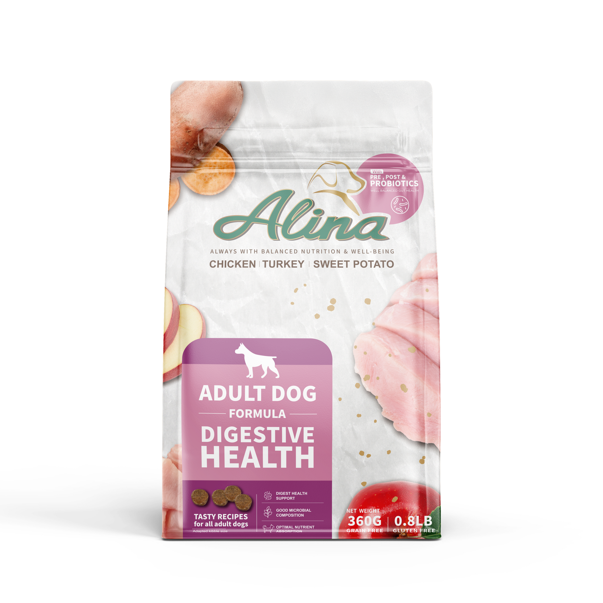 【歡慶開站 | 7 折起】ALINA 成犬順暢食譜｜雞肉+火雞肉｜腸道保健配方 - ALINA 艾莉納 寵物主廚快餐車