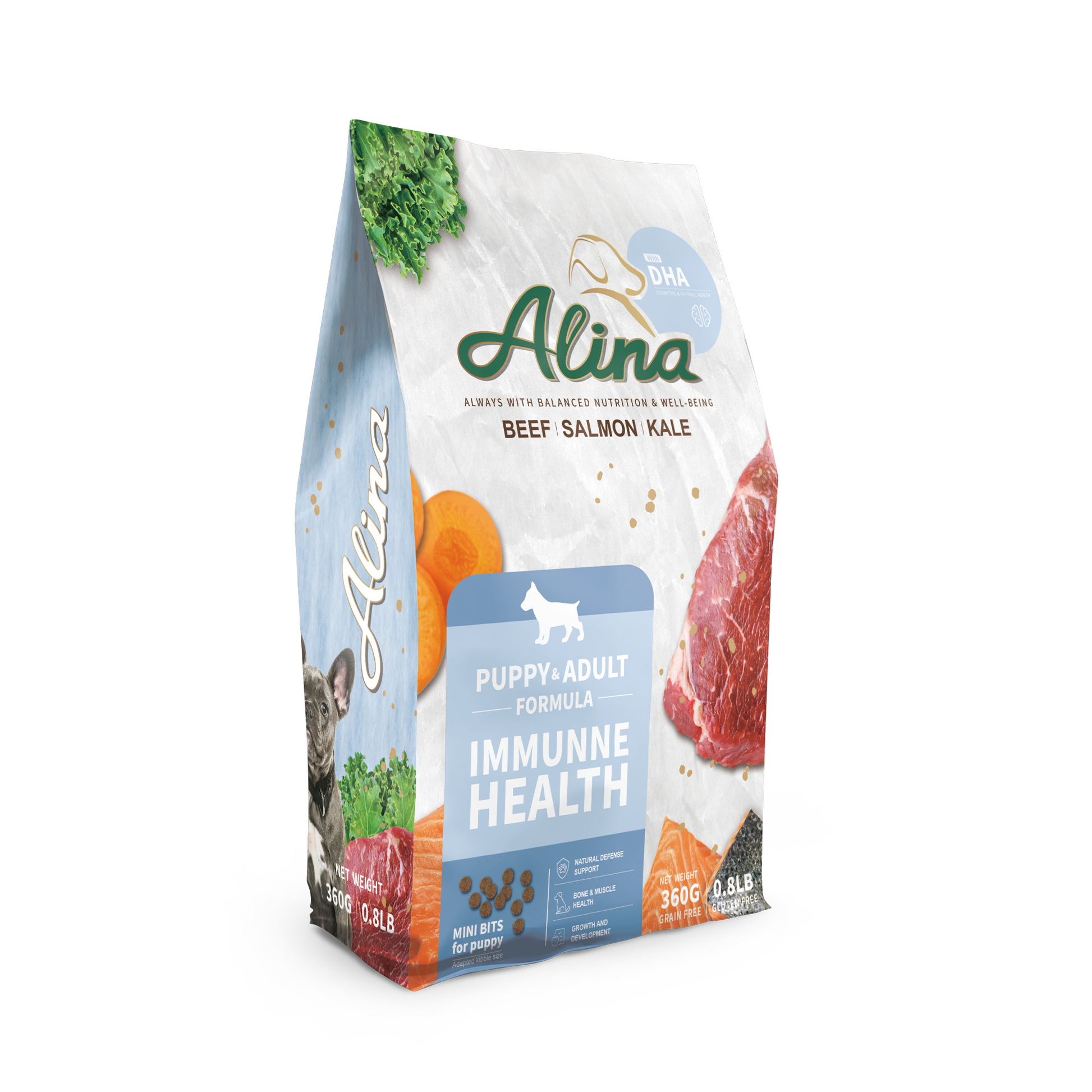 【歡慶開站 | 7 折起】ALINA 幼犬成長食譜｜牛肉+鮭魚｜免疫保健配方 - ALINA 艾莉納 寵物主廚快餐車